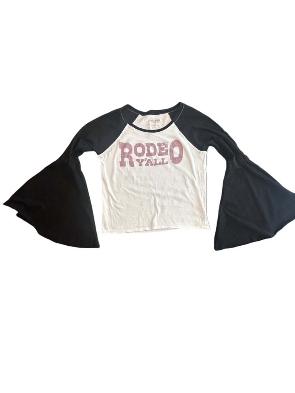 Shyanne XS Coast Cowgirl Rodeo Y’all Raglan bell sleeve Baby Tee country concert - Picture 8 of 12